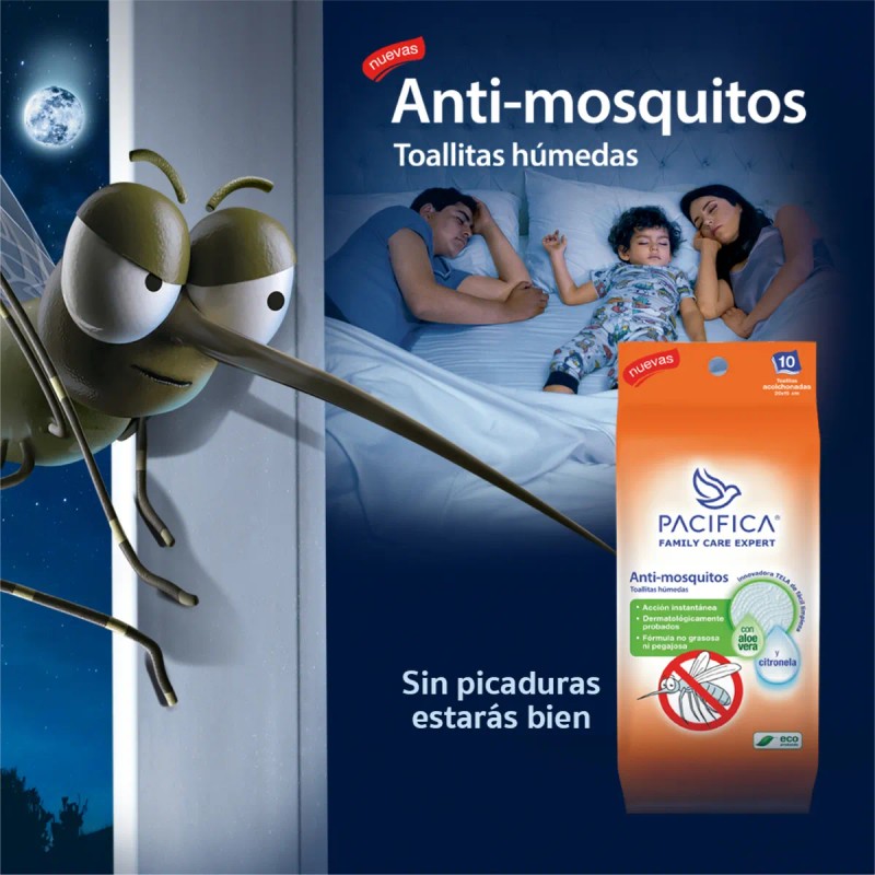 Repelente Toallitas Húmedas Pacifica Anti Mosquitos 120 Pzas
