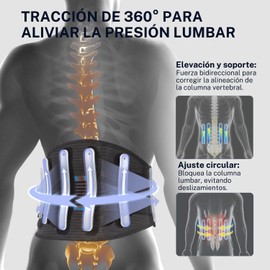 Soporte lumbar para hombres y mujeres, soporte trasero ajustable con 4 placas de acero, alivia el dolor de espalda y protege los músculos lumbares y dorsales (Medium)