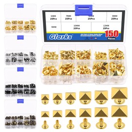 Glarks 150Pcs Gold Spike Rivet, 6mm 7mm 8mm 9mm 10mm 12mm Pyramid Rapid Rivet Studs Square Punk Spikes Leather craft Decoration for Clothing Belts Bags Shoes
