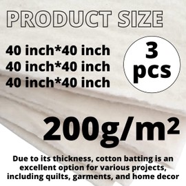 3PCS Cotton Batting for Quilting 40 x 40 inch Quilting Batting for Upholstery Cotton Quilt Batting for Sewing