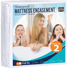 Utopia Bedding Zippered Mattress Encasement Full XL, 100% Waterproof Bed Bug and Dust Mite Proof Mattress Protector, Absorbent Six-Sided Mattress Cover (Pack of 2)
