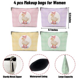 4 Pack Cute Bow Checkered Duck Gifts Duck Accessories Makeup Bag, Cosmetic Bags for Women, Mom, Sister Girls Trip Bachelorette Party Travel Toiletry Bag Vacation Weekend Friendship Birthday Christmas
