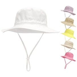 QIYIENDIAN Baby Sun Hat Wide Brim Beach Bucket Hat for Infant Toddler and Kids UPF 50+(White,1-2 Years)