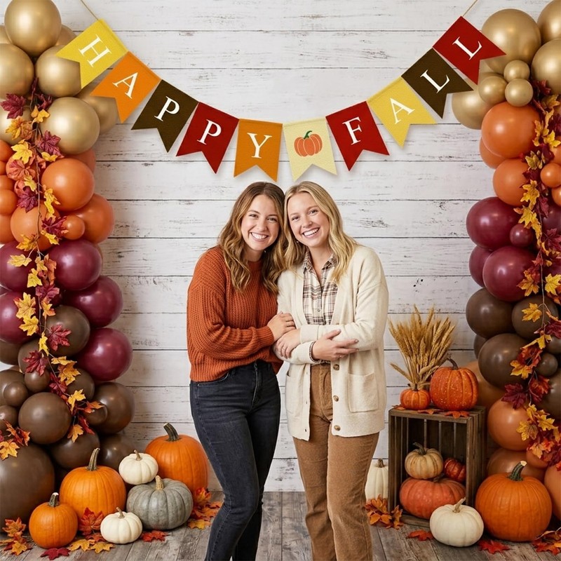 Adurself Happy Fall Burlap Banner with Pumpkin, Pre-Strung Faux Burlap