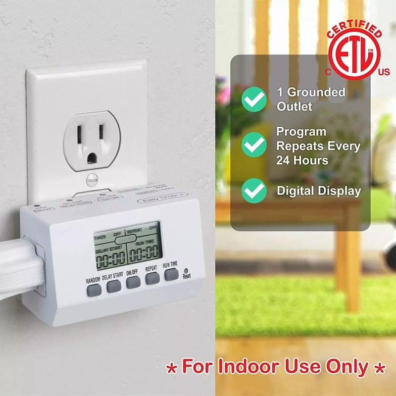 Clear Power CP Grounded Outlet EZ Digital Timer & 2