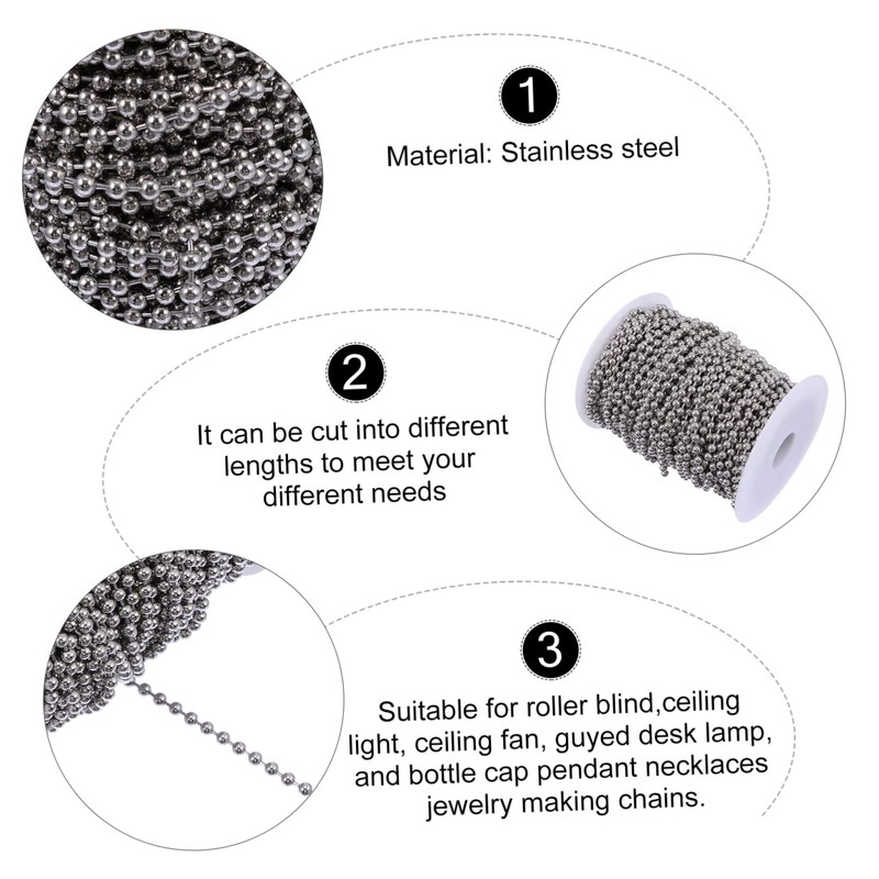 jojofuny 30m Beaded Pull Chain Roller Chain for Jewelry Making