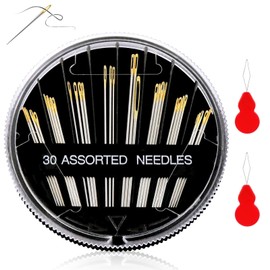 Hand Sewing Needles, Luoqun88 Handle Sewing Needle Set with 2 Red Needle Threaders, 30 Assorted Needles for Sewing, Embroidery Needles Suitable for Hand Sewing (Size 1.26'' -2.00'')