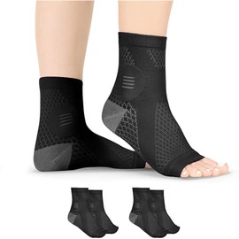 2 Pares Calcetines de Neuropatía para mujeres y hombres,Tobilleras de Compresión Calcetines para Fascitis Plantar para aliviar el dolor de neuropatía,Tobilleras,alivio de la hinchazón (Negro, S/M)