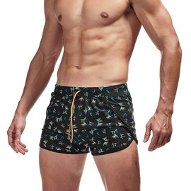 AIMPACT Swim Trunk Men Short Shorts 3 Inch Inseam Swimsuit Athletic Swimwear Mens Swimming Trunks Swim Briefs (Black Flower Print L)