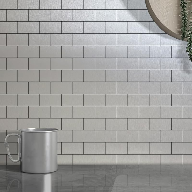 DICOFUN Metal Peel and Stick Backsplash Wall Tiles, 12"x12" Brush