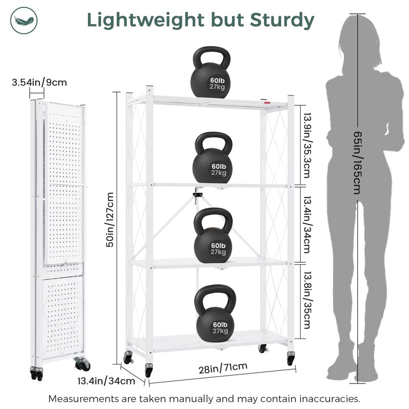 DEANIC 4 Tier Foldable Storage Shelves with Wheels, Large Capacity