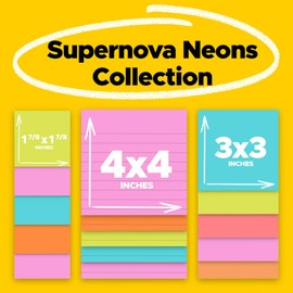 Post-it Notes Super Sticky Notes, Assorted Sizes, Supernova Neons Collection 5 Pads/Pack, 45 Sheets/Pad