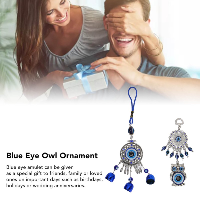 2pcs Blue Eye Owl Ornament Good Luck Attract Wealth Fashionable