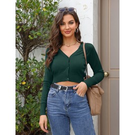 NC Women's Knitted Bolero Shrug Long Sleeve Elegant V Neck Cardigan Short Open Cardigan Top with Button - Green, size: s