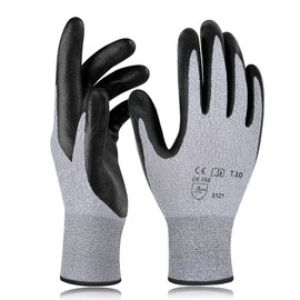 Ultra Durable Safety Work Gloves for Women Men, Seamless Knit Non-Slip Nitrile Coated Elastic Nylon Gloves, Power Grip, 3D Comfort Stretch Fit, Smart Touch Screen, Breathable, Abrasion, Large