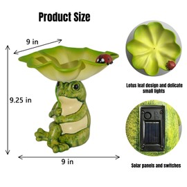 AMOYYT Frog Garden Decor Solar Garden Statues Resin Frog Statue with Bird Feeders and Lights Outdoor Decor for Outside Lawn Yard Decorations for Mom 9 * 9 * 9.25 Inch