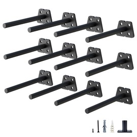 NEODROP 12-Pack 6 Inch Hidden Floating Shelf Bracket, Heavy Duty Blind Shelf Support Hardware | Invisible Wall Brackets for Kitchen, Fireplace Mantel Wood Shelves | Black Powder Coated Solid Steel