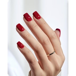 24 Pcs Short Square Press On Nails with Jelly Glue,Reusable Soft Gel Fake Nails Kit for Women and Girls with Feature Protective UV Coating DIY,Glory Red Nails Press Ons