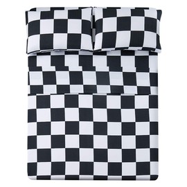 Bed Sheet Set 4 Piece -Full Size-Soft Durable Microfiber Bedding Sheet Set,Deep Pocket,Stain,Fade & Wrinkle Resistant (Plaid Black&White)