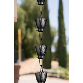 Monarch Rain Chains 19135 Aluminum Akira Rain Chain, 8-1/2 Feet Length Replacement Downspout for Gutters, Black