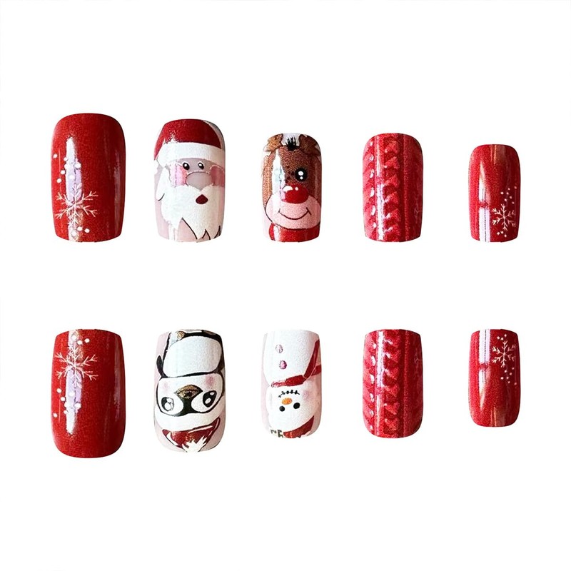 24Pcs Christmas Press on Nails Medium Square NEWSPIED Christmas Fake