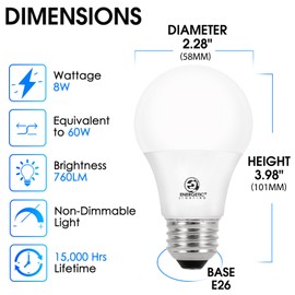 Energetic 24 Pack LED Light Bulbs 60 Watt Equivalent, A19 Warm White 3000K, E26 Base, Non-Dimmable, 8W 760lm, ETL Listed