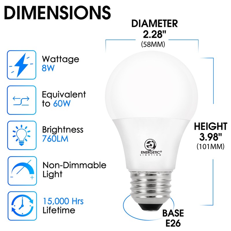 Energetic 24 Pack LED Light Bulbs 60 Watt Equivalent, A19