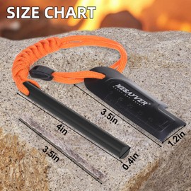 NESAYVER Fire Starter Survival Tool,4 x2/5 in Thick Round Ferro Rod Fire Striker Kit with Paracord Lanyard for Hiking, Camping, Emergency Flint and Steel Up to 20000 Strikes,Tinder Rope