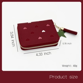 FuninCrea Ladies Card Purse Small Wallets for Women, PU Leather Coins Zipper Pocket Purse for Girls with Star (red)