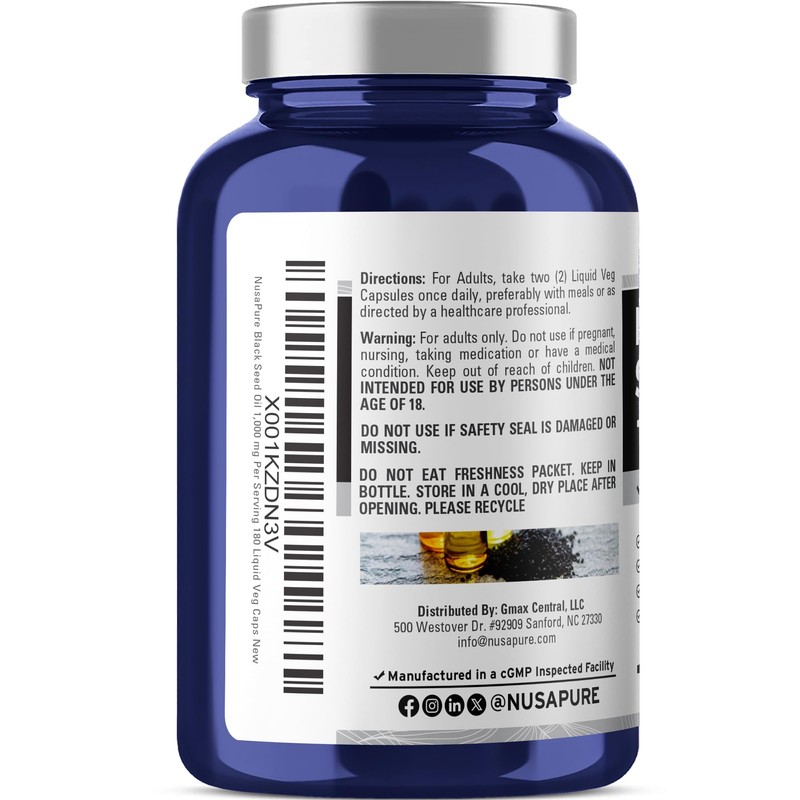 NusaPure Black Seed Oil 1,000 mg per Serving 180 Softgel