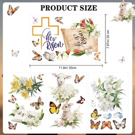 HOWAF 9 Sheets Easter Window Clings, Religious He is Risen Cross Bunny Rabbit Lamb Lily Flower Window Stickers for Spring Easter Home Kitchen Glass Decorations