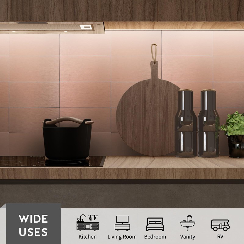 48 Pieces Copper Peel and Stick Backsplash, 3"x6" Metal Backsplash