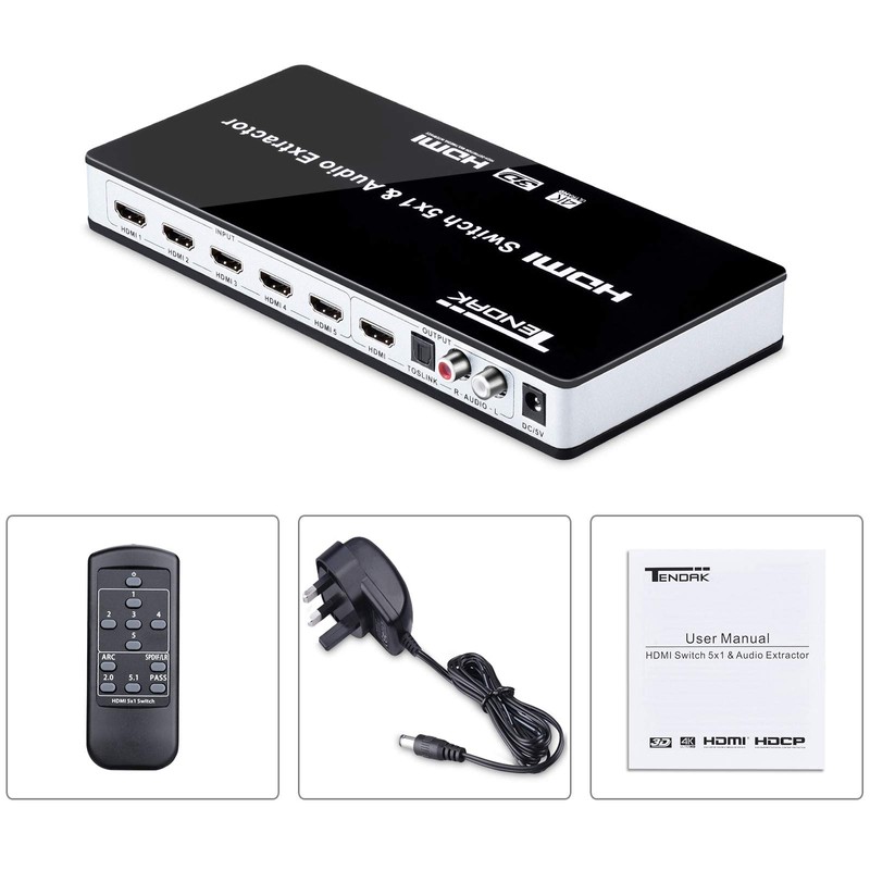 Tendak 4K HDMI Switch, 5 Port HDMI Switcher with L/R