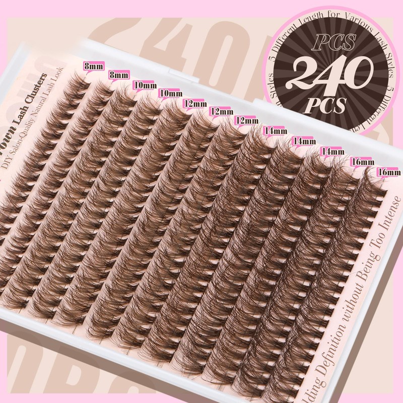 Yawamica Brown Lash Clusters Kit Fluffy Lash Extension Kit 10-16mm