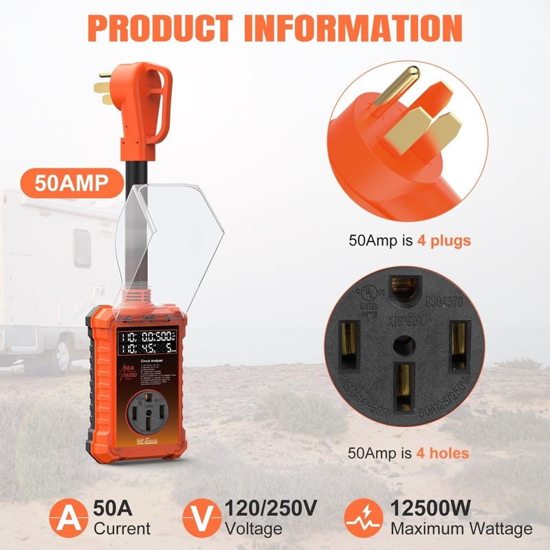 50 Amp RV Surge Protector 16,000J with Smart LED Display