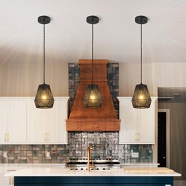 BNHHLZ Woven Rattan Pendant Light Fixtures Farmhouse Black Pendant Lights Kitchen Island 3 Pack 7.08 in Wicker Boho Light Fixtures Ceiling Dining Room Coastal Pendant Lighting