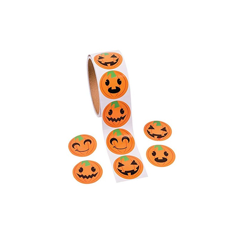 Jack o Lantern Pumpkin Face Halloween Roll Stickers ~ 100