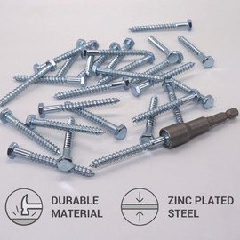 (Pack of 60) DIN 571 Galvanised Steel Hex Wood Screws M6 x 60 mm Rail Screws Hex Screw Key Screws Hex Head (60, M6 x 60 mm)