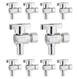 (Pack of 10) 1/4 Turn Angled Stop Valve 1/2" PEX x 1/4" OD Compression, Quarter Turn Water Shut Off Valve Chrome Plated Brass by D.N.