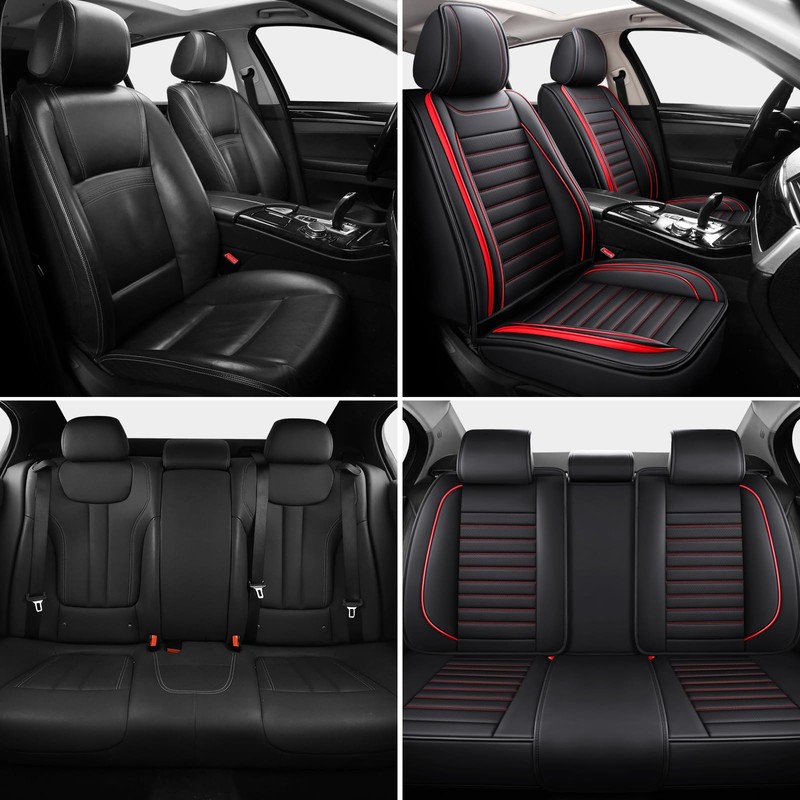 MINGBRON Leather Car Seat Covers Full Set, Universal Faux Leather