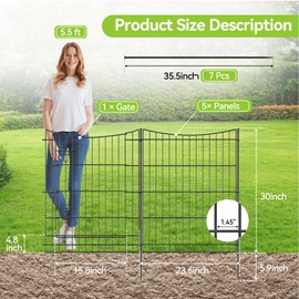 INJOPEXI Garden Fence 6 Panels 11.8ft(L)×30in(H) Decorative Garden Fences Outdoor with 5 Panels + 1 Gate, Rustproof Metal Wire No Dig Temporary Animal Barrier Fencing Border Dog Fence for Yard Patio