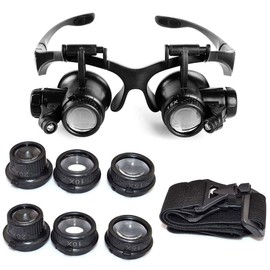 EUROXANTY Magnifying Glasses, Head Magnifier with LED Lighting, 10, 15, 20 and 25x Magnifications