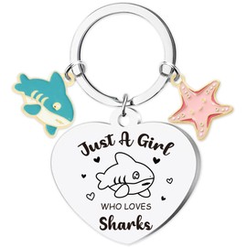 Funny Sharks Keyrings for Women - Shark & Starfish Pendant Keychain, Birthday Gift for Animal Lovers