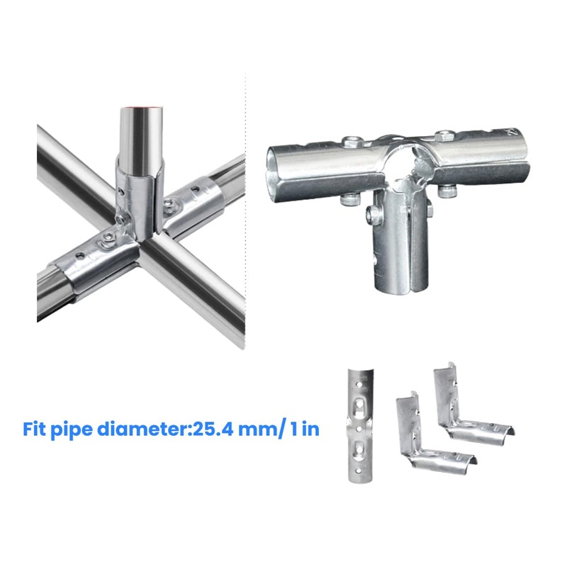 Pipe Connector, 4-Way Metal Clamp Fittings, Fit for 1" (O.D.