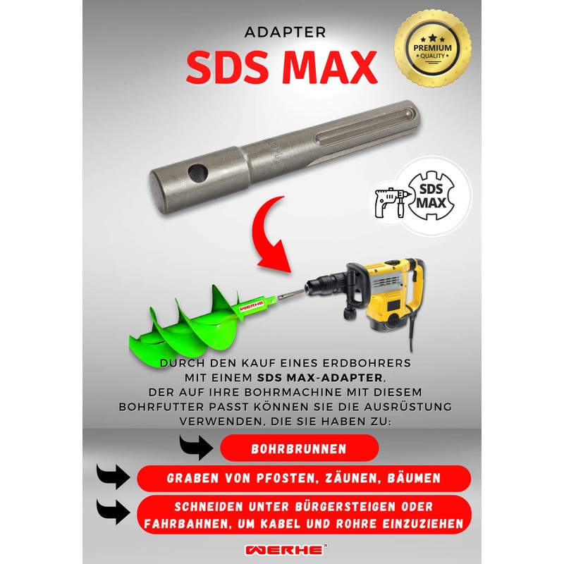 WERHE SDS Max Adapter for Earth Drills - Compatible with