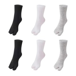 6Pairs Split Toe Socks For Women Japanese Geta Cotton Socks Tabi Flip Flop Socks Cotton Split Toe Tabi Socks Elastic For Women(2*White+2*Grey+2*Black)