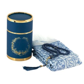 Imani Aksa Muslim Gift Set (Tesbih Prayer Mat) - Prayer Mat - Muslim Prayer Mat - Islam-Ramadan, Eid Hajj, Umrah, Wedding, Birth, Mevlid Muslim Blue