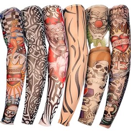 YARIEW Tattoo Sleeves for Men, 6Pcs Arm Sleeves Fake Tattoos Sleeves to Cover Arms Sun Protection Sleeves Tattoo Sleeve Covers Temporary Tattoo Sleeves for Men Halloween (Set 1)