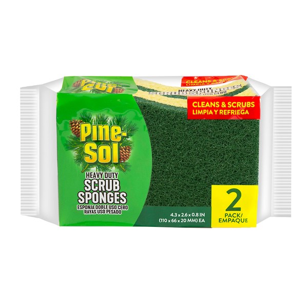 Pine-Sol Heavy Duty Scrub Sponges for Cleaning | Dual-Sided Dishwashing and Scouring Pad | Kitchen Supplies for Washing Dishes, Pots, Pans, 2 Pack
