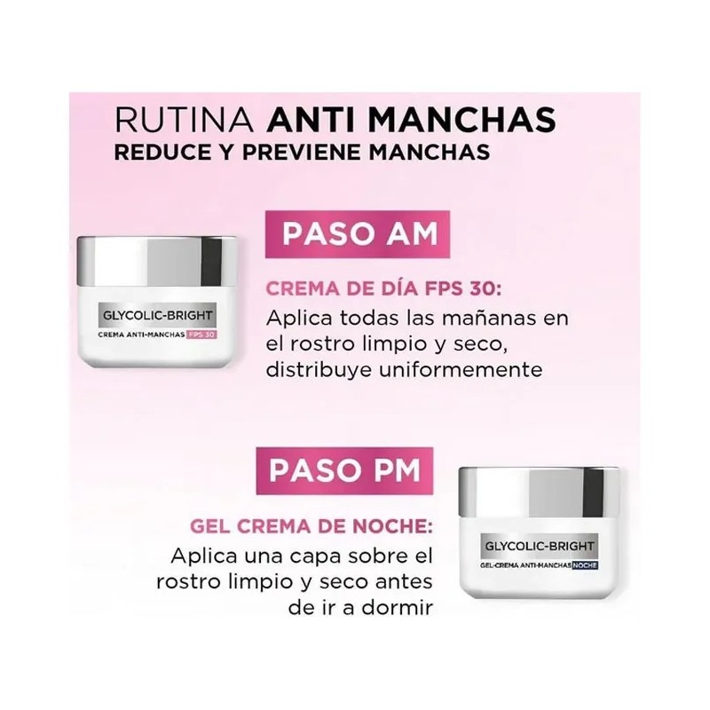 Rutina Antimanchas Loréal Paris Glycolic Bright Skincare 5pz